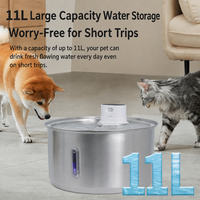 Fontaine à eau sans fil extra-large 11L en acier inoxydable 304 pour plusieurs animaux domestiques, rechargeable par USB, à induction, vente en gros OEM