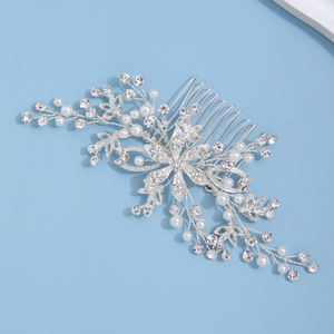 Diseño Original HOJA DE Metal flor accesorios de boda tocado cristal perla elegante novia peines laterales <span class=keywords><strong>para</strong></span> niñas - Product Image 4