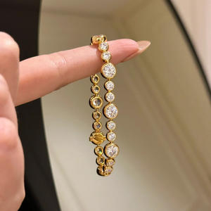 Nueva Pulsera de Diamantes de Corte Redondo a la Moda, Pulseras de Circonio Chapadas en Oro para Mujer, Joyería - Product Image 3