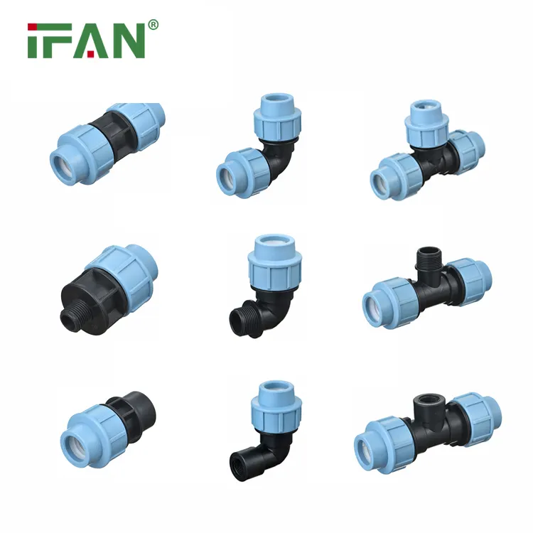 IFAN Trung Quốc nhà máy nén phụ kiện kích thước đầy đủ PP pe100 nén phù hợp thủy lợi HDPE phụ kiện đường ống cho cấp nước