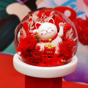 <span class=keywords><strong>Maneki</strong></span> <span class=keywords><strong>Neko</strong></span> chat porte-bonheur avec dôme en verre et <span class=keywords><strong>rose</strong></span> éternelle pour cadeau de Saint-Valentin cadeau de Noël décor d'affaires - Product Image 4