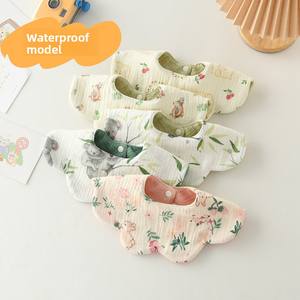 Bavoir imperméable double usage de style coréen, 100% coton, motif de fleurs ondulées pour bébés et tout-petits - Product Image 4