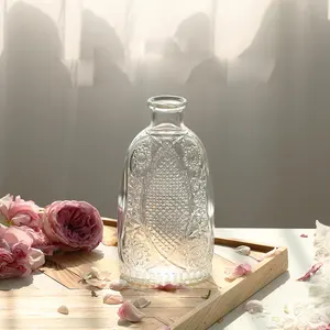 [Mart] Madrid şeffaf yuvarlak çiçek düzenleme küçük vazo fransız kabartma için temizle İskandinav dekoratif cam vazolar ev dekor için