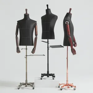 衣料品店スーツ男性マネキントルソー木製アームメタルベース半身男マネキンとホイール
