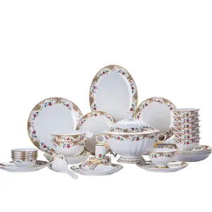 Luxury noble Salad Pasta Tray Home Gift Cutlery Dinner Set Custom Royal blue edge wedding plates Chinese ceramic tableware