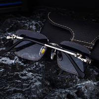 KAJILA Lunettes de soleil tendance pour hommes, sans monture, avec verres taillés diamant, motif tête de léopard, protection UV400, personnalisables avec logo, vente en gros