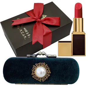 Boîte à bijoux en soie en velours pour rouge à lèvres, étui de cosmétiques, bourse, bijoux vert foncé,
