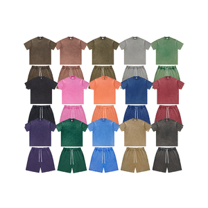 Ensemble de shorts décontractés pour hommes en coton respirant 100% personnalisé pour l'été avec t-shirt à manches courtes, ensemble de survêtement uni en 2 pièces - Product Image 1