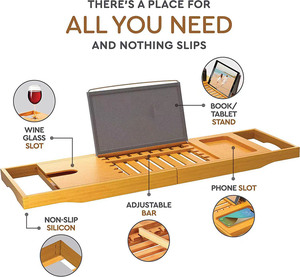 Luxury <strong>Wooden</strong> Bathroom Accessories Organizer <strong>Tray</strong> with Book and Wine Holder Expandable Bamboo Bathtub Caddy <strong>Bath</strong> <strong>Bath</strong> <strong>Tray</strong> - Product Image 5