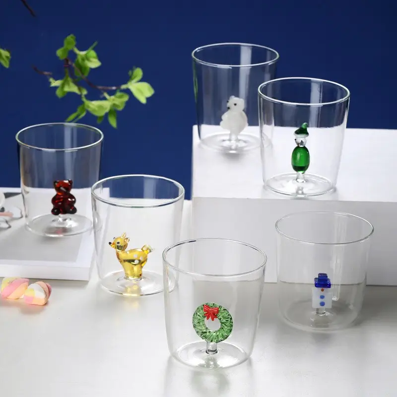Vidro de árvore de natal, modelagem de animais de alta qualidade, personagem de desenho animado, copo de água de vidro criativo