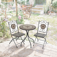 Ensemble de 3 pièces pliable en fer à motif de mosaïque Bistro pour jardin ou accessoire de décoration intérieure