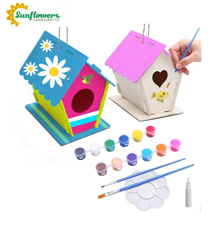 2 Pack DIY Bird House Kit, Build und Paint Backyard Wooden Birdhouse für diy handwerk liefert