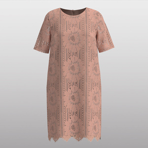 <span class=keywords><strong>Vestido</strong></span> Elegante y Femenino para Mujer, Color <span class=keywords><strong>Rosa</strong></span> Pálido, <span class=keywords><strong>con</strong></span> <span class=keywords><strong>Encaje</strong></span> Floral, Manga Corta, Cuello Redondo, Corte Holgado, <span class=keywords><strong>con</strong></span> Delicado Dobladillo Festoneado - Product Image 3