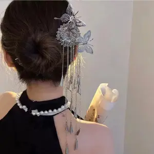 新しいバタフライラブフラワータッセルメタルヘアスティック女性用ヘア箸結婚披露宴ヘアスタイルデザインツールギフト