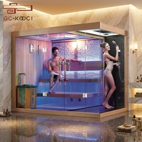 Sauna Kering Kaca Tempered Dua Orang, Kompor Sauna dengan Pancuran Atas