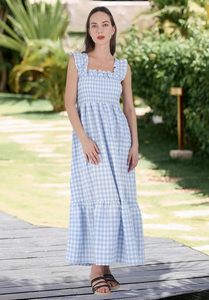<span class=keywords><strong>Abito</strong></span> <span class=keywords><strong>Lungo</strong></span> da Donna Chouyatou Vintage a Quadri 100% Cotone Lavabile <span class=keywords><strong>con</strong></span> Spalline Sottili Smock e <span class=keywords><strong>Balze</strong></span> Senza Maniche - Product Image 4