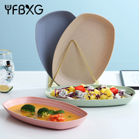 Ensemble d'assiettes ovales en paille de blé YFBXG, incassables, sans BPA, réutilisables, à nervures, 4 couleurs, pour la maison et la cuisine
