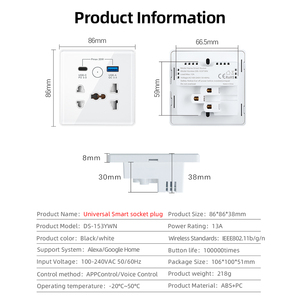 5pin cảm ứng thủy tinh tự động hóa Wifi tường ổ cắm Google nhà Alexa Echo hiển thị Smartlife App Powered by tuya Wifi phổ ổ cắm - Product Image 5