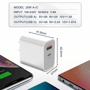 Paquete de 20 Cargadores de Pared Dobles USB+Tipo C, <span class=keywords><strong>Cargador</strong></span> Rápido USB C PD 20W QC 3.0, Adaptador de Corriente para <span class=keywords><strong>Apple</strong></span> iPhone, Carga Rápida - Product Image 3
