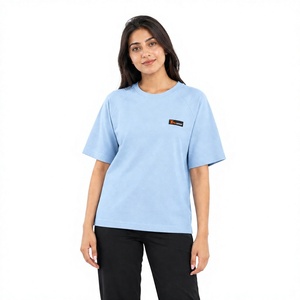 T-shirt décontracté bleu clair pour femme, col rond, manches courtes, coupe ample, 100 % coton jersey respirant, couleur unie - Product Image 1