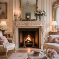 Cheminée en marbre personnalisée, moderne, sculptée à la main, de luxe, en marbre Galala Beige / Galala, avec manteau de cheminée en marbre et cadre de cheminée en marbre