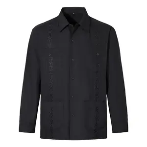 Camicie Guayabera da uomo con quattro tasche ricamate a maniche lunghe - Product Image 6