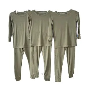 Hızlı teslimat yaz katı Unisex bebek pijama yenidoğan uyuyanlar o-boyun erkek giysileri bambu iki parçalı set