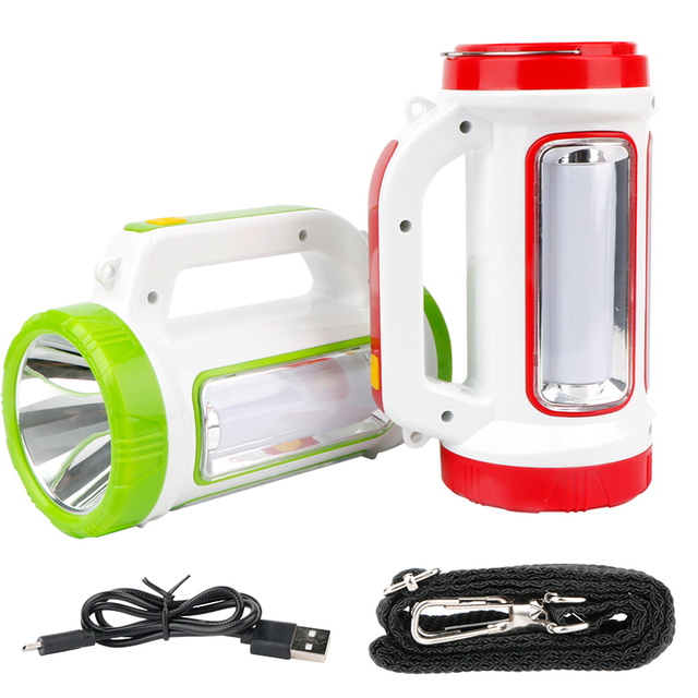 Solar USB Rechargeable LED Torch Search Light ABS Body Side Lamp Outdoor Emergency Camping Flashlight