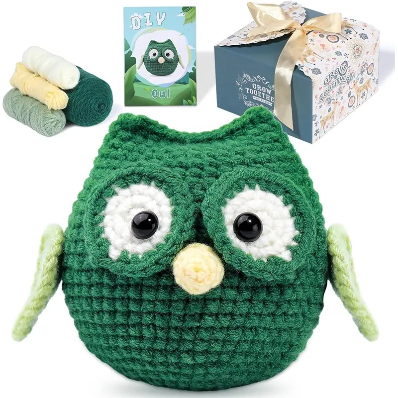 DIY Craft Art Knitting Kit Instruções passo-a-passo Vídeo Crochet Fios Ganchos Coruja Crochet Animal Kit para Iniciantes