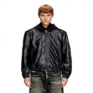 <b>Men's</b> Black Hooded Bomber <b>Jacket</b> Regular Fit Windproof Zipper Front Pockets Casual Autumn Wear - Product Image 1