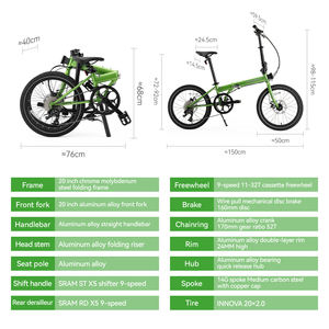 Bicicleta Plegable ROCKBROS Portátil de 20 Pulgadas con Marco de Aleación de Aluminio para Adultos, para Desplazamientos Urbanos, 9 Velocidades, Frenos de Disco, Unisex - Product Image 4