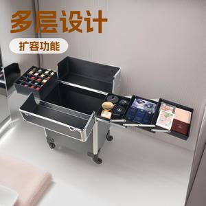 Valise de maquillage professionnelle noire, taille moyenne, avec roulettes pivotantes, verrouillable, extensible, boîte de rangement cosmétique pour artistes - Product Image 4