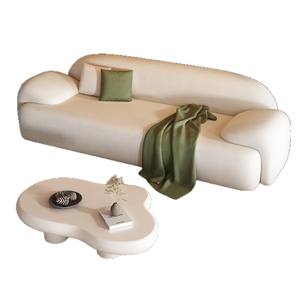 Divano Componibile Moderno Color Crema, <span class=keywords><strong>Design</strong></span> Minimalista con Struttura in Legno e Imbottitura in Tessuto e Spugna per Appartamenti, Hotel e Soggiorni - Product Image 5