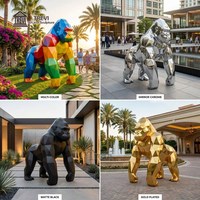 Sculpture d'animal gorille géante personnalisée en acier inoxydable, statue métallique géométrique colorée pour jardin et parc, vente en gros OEM