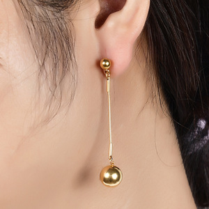 Boucles d'oreilles pendantes 10MM, boule ronde, couleur or, acier, géométriques, minimalistes, pour femmes - Product Image 2