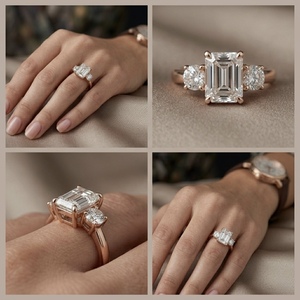 Bague de fiançailles de luxe en or rose 10 carats avec émeraude taille émeraude et diamant de laboratoire, bijoux de mariage élégants pour femme, cadeau de mariée - Product Image 2