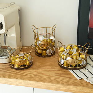 Wire Basket Coffee Capsule Storage Round Minimalist Desktop Organizer 1-3L Standing Type - Product Image 1