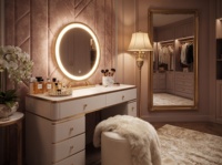 Bureau de toilette moderne en bois massif avec miroir sur pied et tiroir de rangement – Meuble durable pour chambre, bureau à domicile ou salon