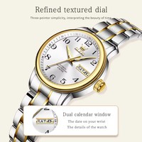 OLEVS 7072 Montre-bracelet mécanique automatique en acier inoxydable pour femmes avec calendrier et aiguilles lumineuses Montres étanches pour femmes