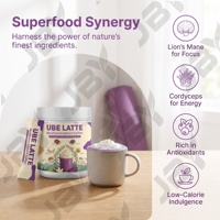 Latte instantané aux champignons Ube – Mélange de 6 champignons fonctionnels : Reishi, Crinière de lion, Cordyceps, Queue de dinde, Vanille – Sachets individuels