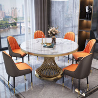 Meubles de salle à manger de luxe modernes pour la famille, ensemble de table à manger ronde en marbre doré, table à manger avec base rotative en acier inoxydable