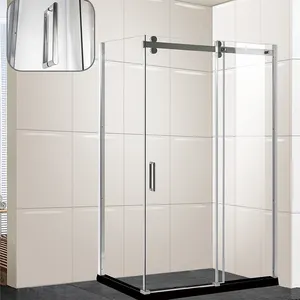 Cabina de ducha rectangular moderna sin marco al final del baño con bandeja
