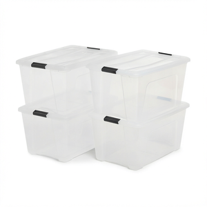 Durable PP Plastic <b>Storage</b> <b>Box</b> Set Locking Lid Rectangular Stackable Organizer Bin for Bedroom Closet Home Office - Product Image 1