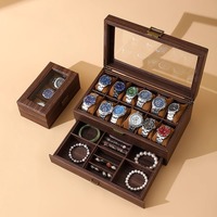 Boîte de rangement et de présentation de montres en cuir PU à grain de bois rétro faite à la main pour collection de 3, 6 ou 12 montres, emballage cadeau haut de gamme