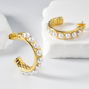 Pendientes de Aro de Perlas de Acero Inoxidable Chapados en Oro de 18K, Resistentes al Agua, Sin Deslustre, Joyería Minimalista Diaria para Mujer - Product Image 3