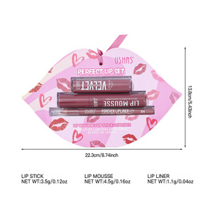 Kits à lèvres personnalisés 3 en 1 OEM avec crayon à lèvres, rouge à lèvres et gloss, crayon à lèvres crémeux vegan anti-transfert - Product Image 6