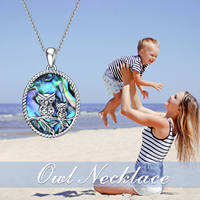Nouveau Design 925 Sterling Silver Mignon Animal Ormeau Shell Hibou Ovale Pendentif Collier