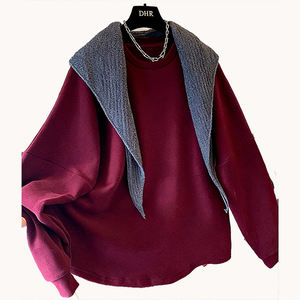 Plus Size Soft <b>Knit</b> <b>Shawl</b> Crew Neck Pullover Fleece-Lined Sweatshirt Loose Casual Women's Sweatshirt Cotton Hoodies Wholesale - Product Image 2