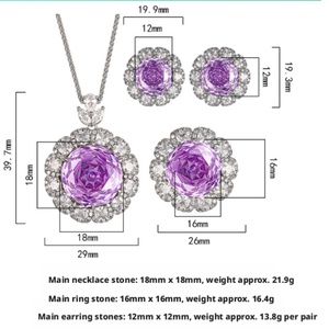 High-end Eco-friendly Copper <b>Women</b> Floral Design Jewelry <b>Set</b> Rose Cut 18-16mm Purple Cubic Zirconia Pendant Earrings <b>Ring</b> <b>Set</b> - Product Image 2
