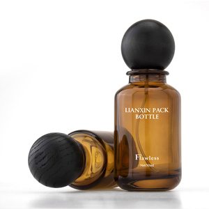 Bán Buôn 30Ml Hổ Phách Chai Nước Hoa Với Độc Đáo Bằng Gỗ Nắp Tròn Và Bơm Phun Rỗng Với Hộp Cho <span class=keywords><strong>50Ml</strong></span> Và 100Ml Kích Thước - Product Image 2